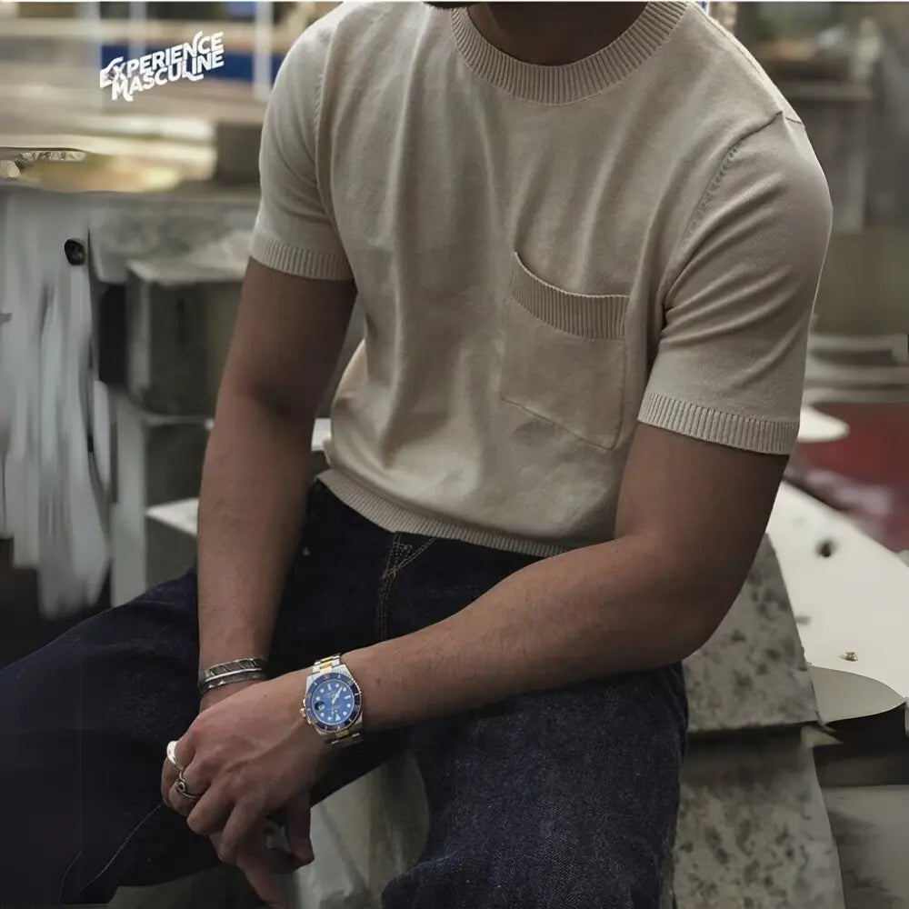 Italian knit round neck t shirt