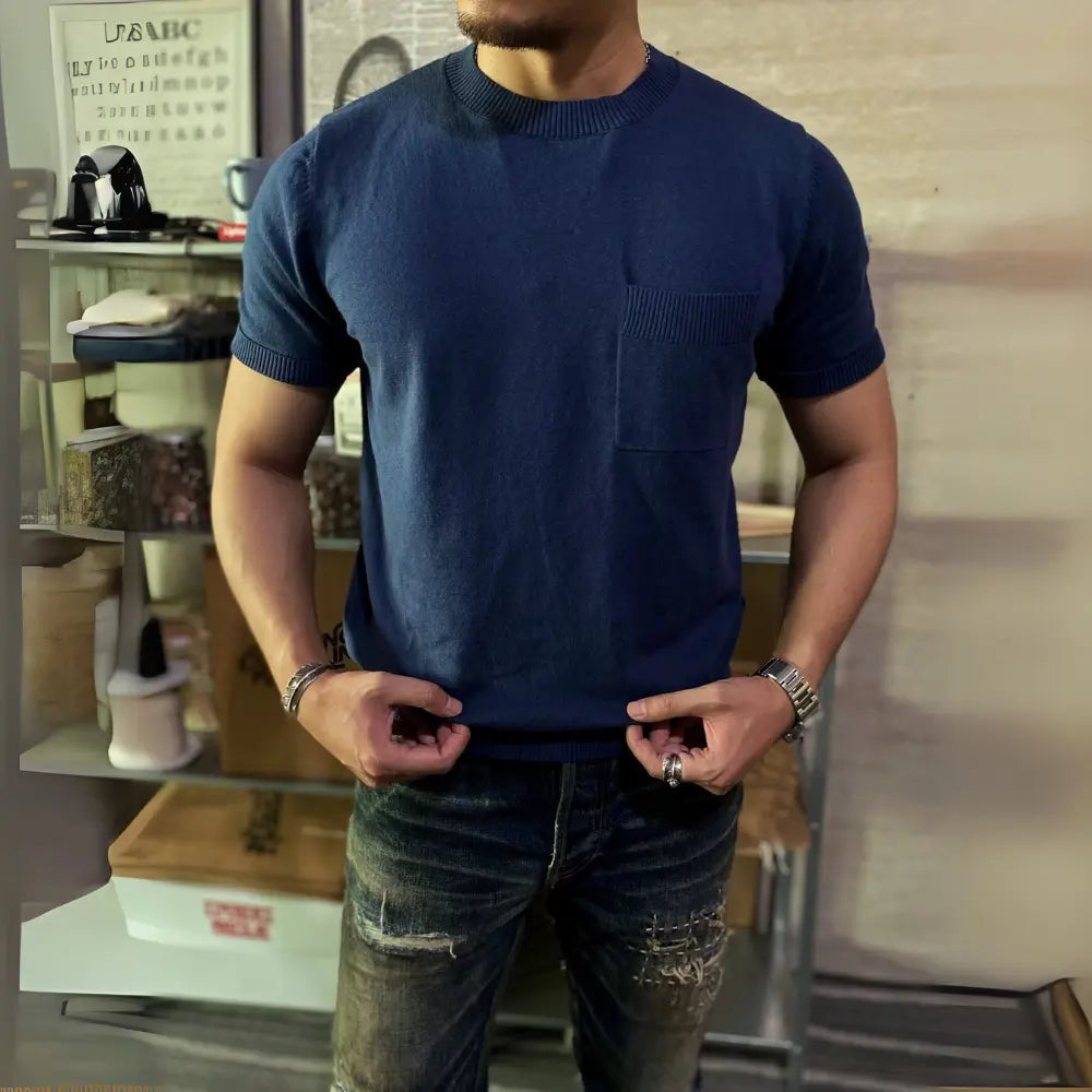 Italian knit round neck t shirt