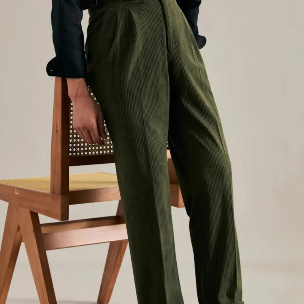 Autumn And Winter Corduroy Suit Pants Man Pair Pleated Design Loose Straight Prendersons