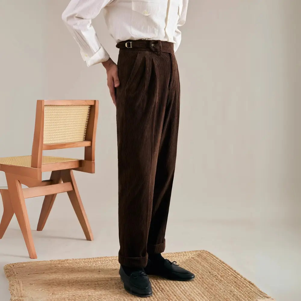 Autumn And Winter Corduroy Suit Pants Man Pair Pleated Design Loose Straight Prendersons