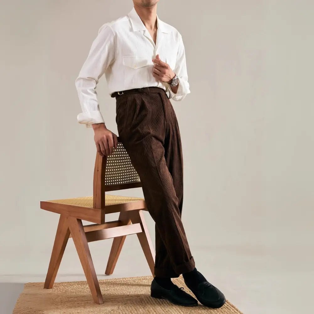 Autumn And Winter Corduroy Suit Pants Man Pair Pleated Design Loose Straight Prendersons