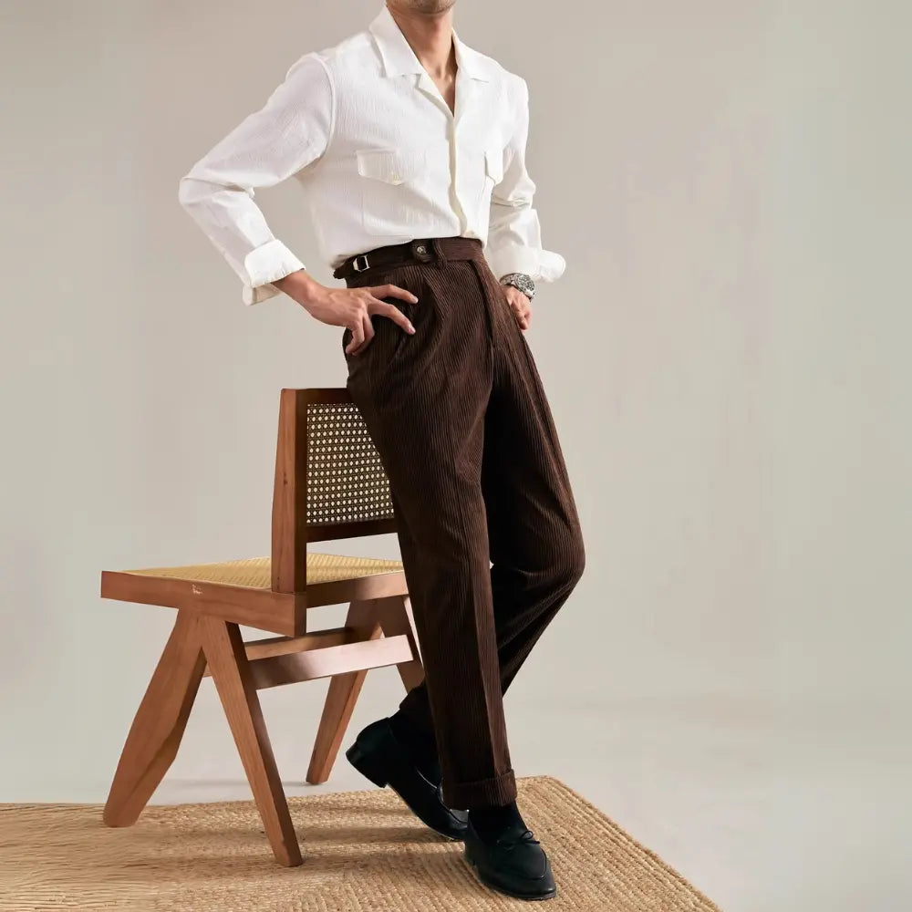 Autumn And Winter Corduroy Suit Pants Man Pair Pleated Design Loose Straight Prendersons