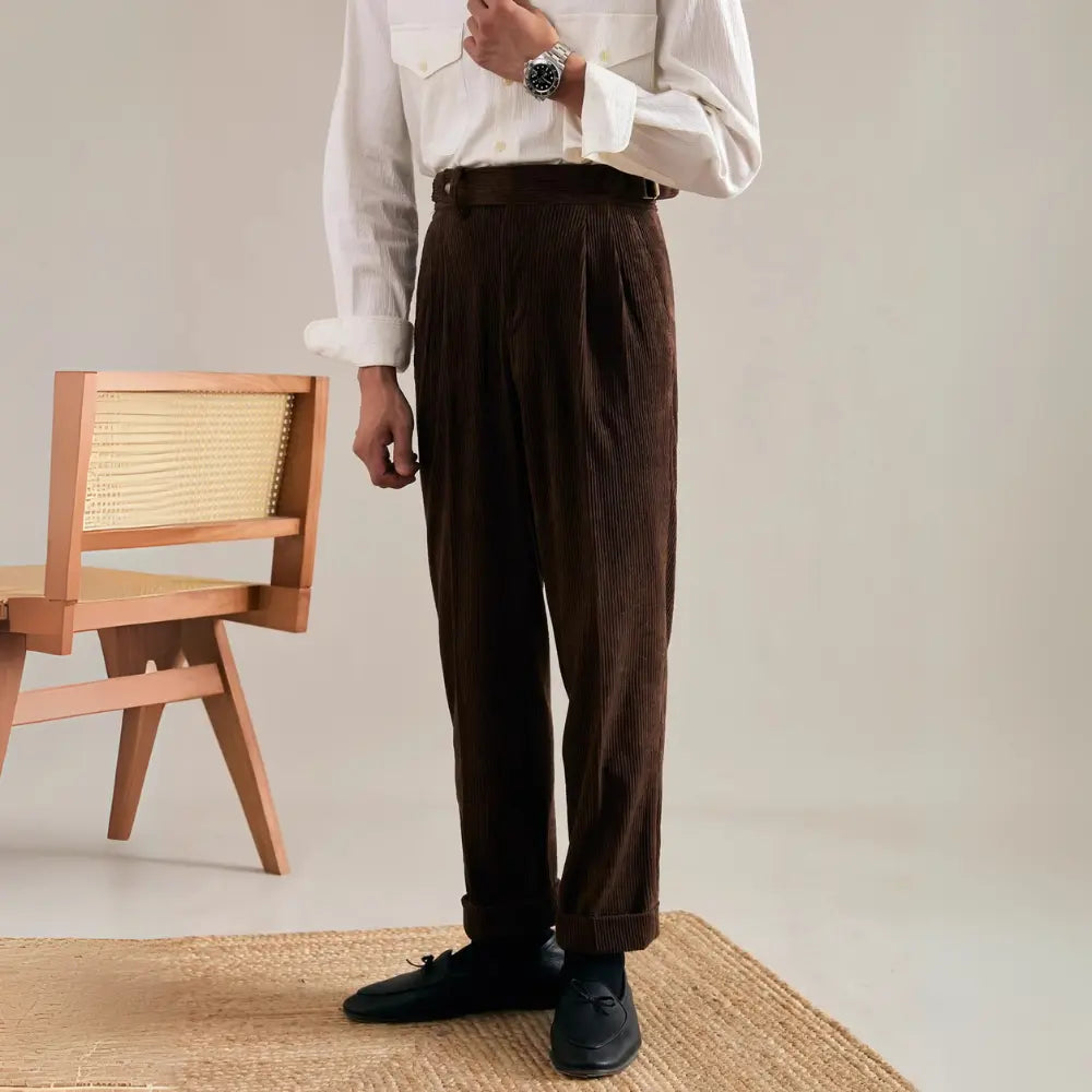 Autumn And Winter Corduroy Suit Pants Man Pair Pleated Design Loose Straight Prendersons