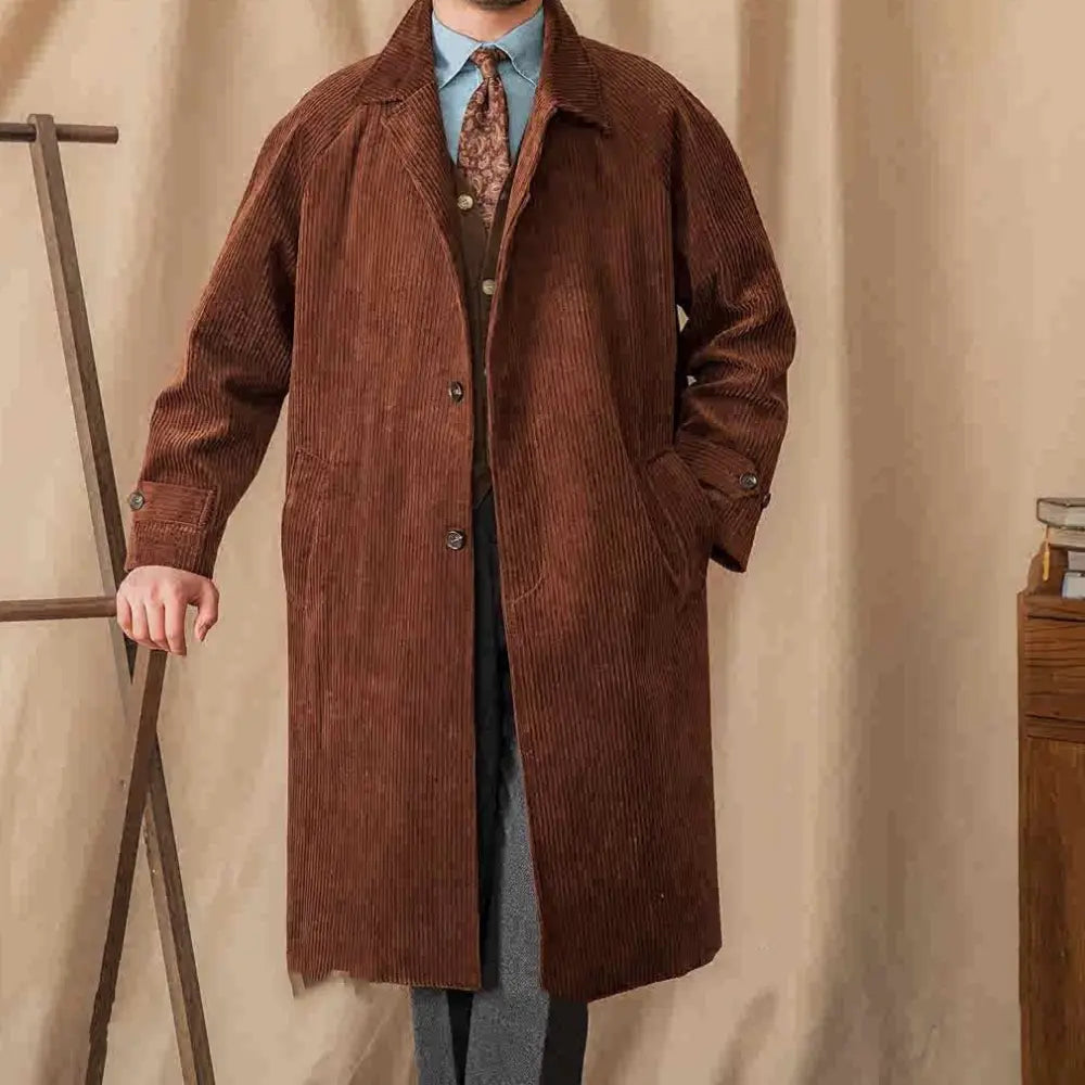 Autumn Corduroy Long-cut Coat Casual Loose Raglan Sleeve Retro Prendersons