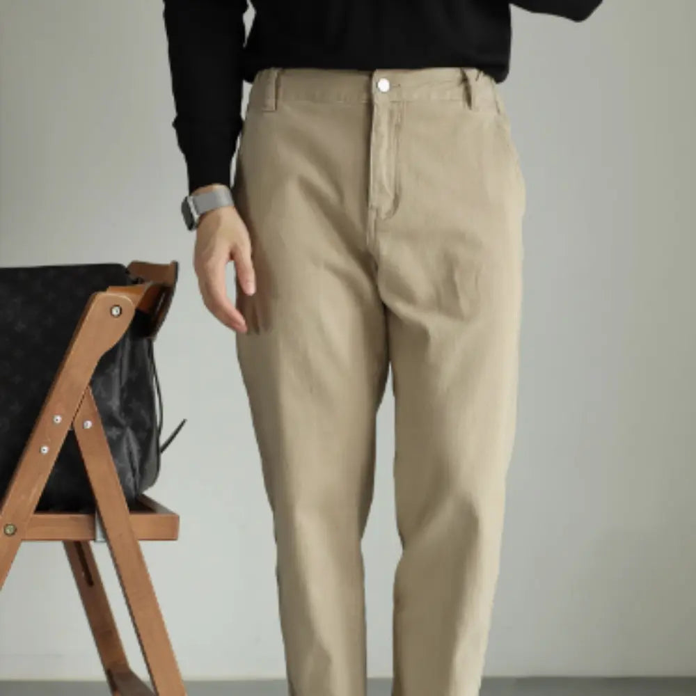 Brushed American Retro Cotton Stretch Jeans – Khaki/Brown | Weekend Casual