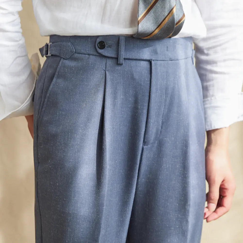 Relaxed Fit Linen Pants – Apricot/Grey Blue | Summer Casual | Old Money Breathability