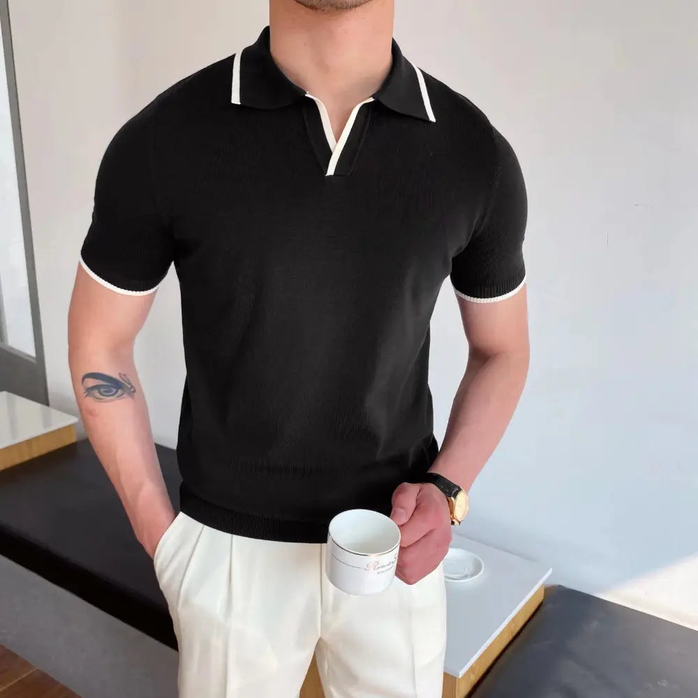 Slim Fit Striped Casual Polo Shirts for Men – White & Black | Old Money Style