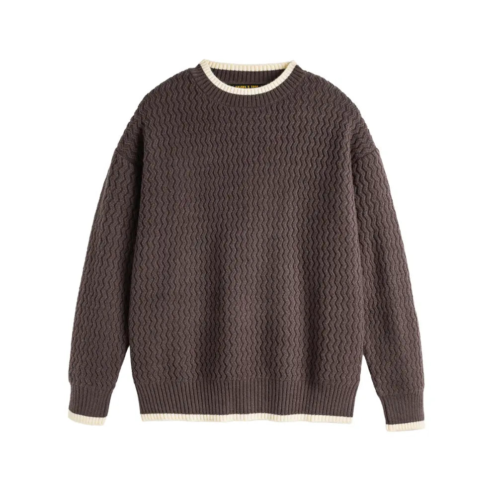 Color-block Crew Neck Sweater Men's Knitted Shirt Top – Grey, Beige & Wine Red | Leisurewear | Japanese Retro Style Prendersons