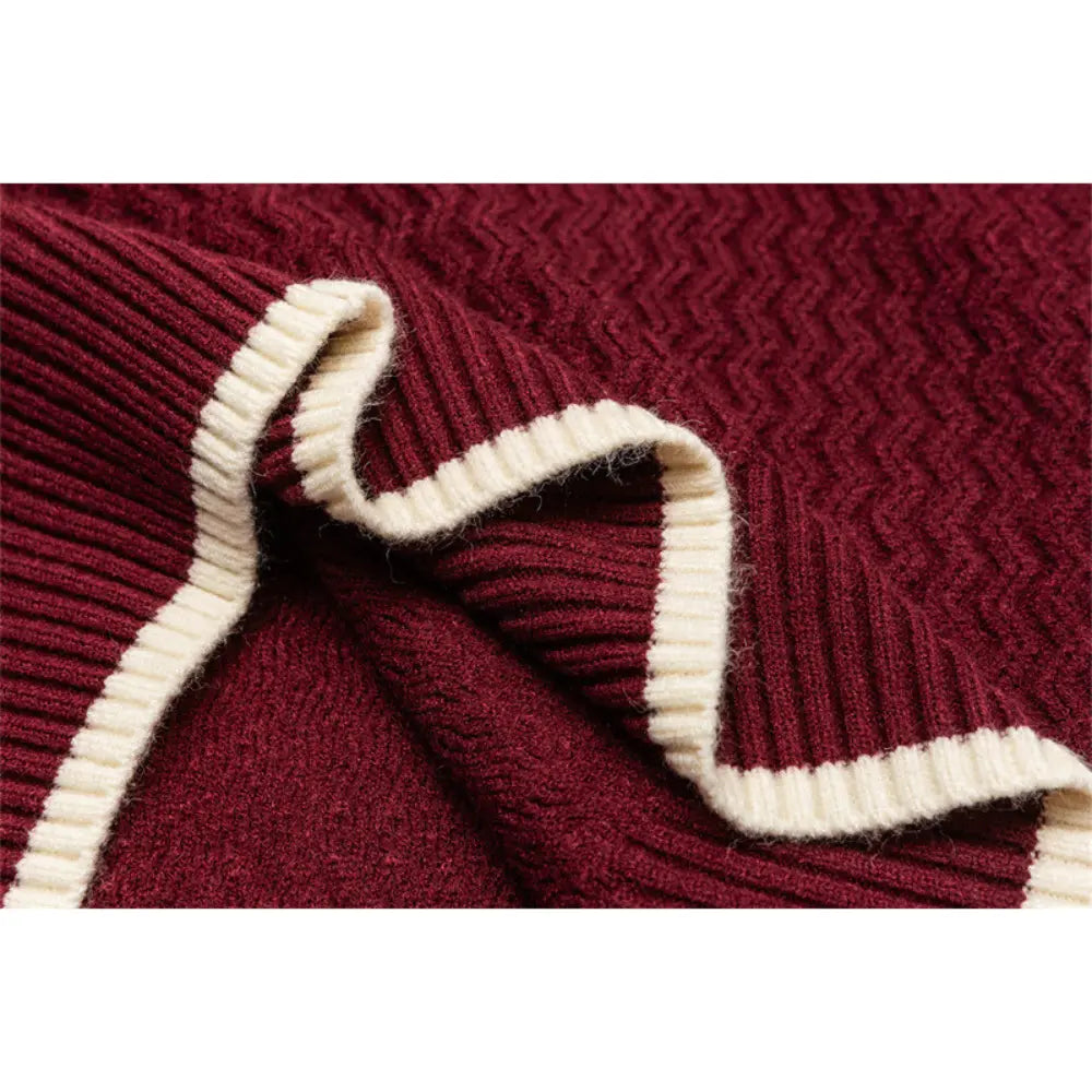 Color-block Crew Neck Sweater Men's Knitted Shirt Top – Grey, Beige & Wine Red | Leisurewear | Japanese Retro Style Prendersons