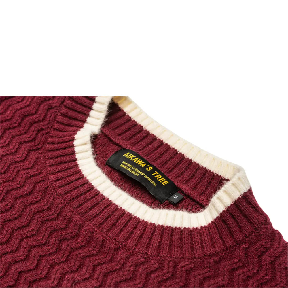 Color-block Crew Neck Sweater Men's Knitted Shirt Top – Grey, Beige & Wine Red | Leisurewear | Japanese Retro Style Prendersons
