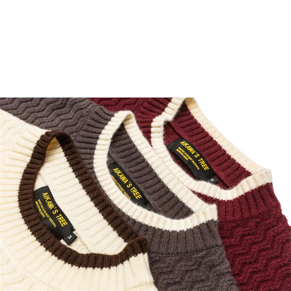 Color-block Crew Neck Sweater Men's Knitted Shirt Top – Grey, Beige & Wine Red | Leisurewear | Japanese Retro Style Prendersons