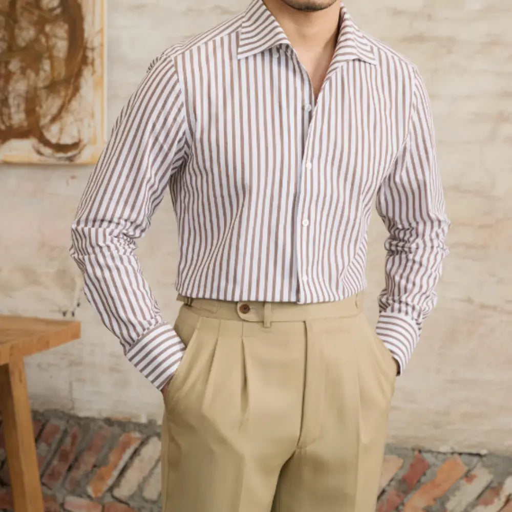 Commuter Slim Fit Striped Cotton Shirt – Blue Stripes | Autumn Office Wear | Timeless Style