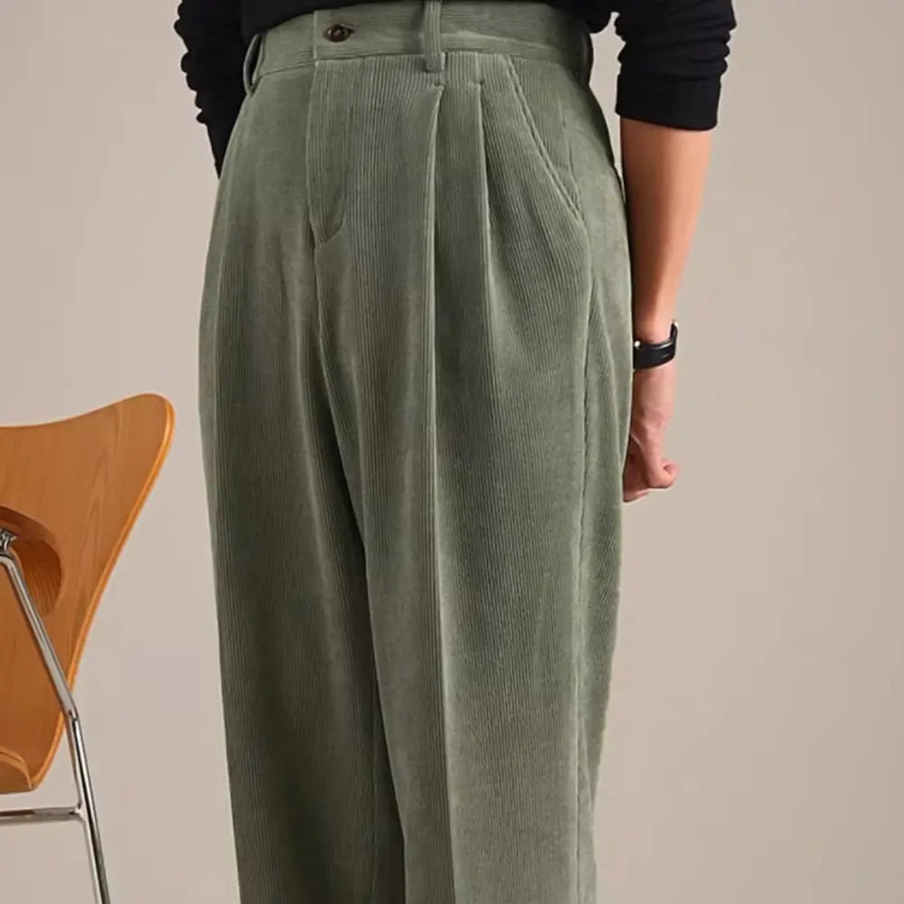 Corduroy Retro Straight High Waist Pairs Of Pleated Trousers Prendersons