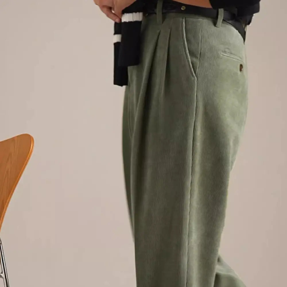 Corduroy Retro Straight High Waist Pairs Of Pleated Trousers Prendersons