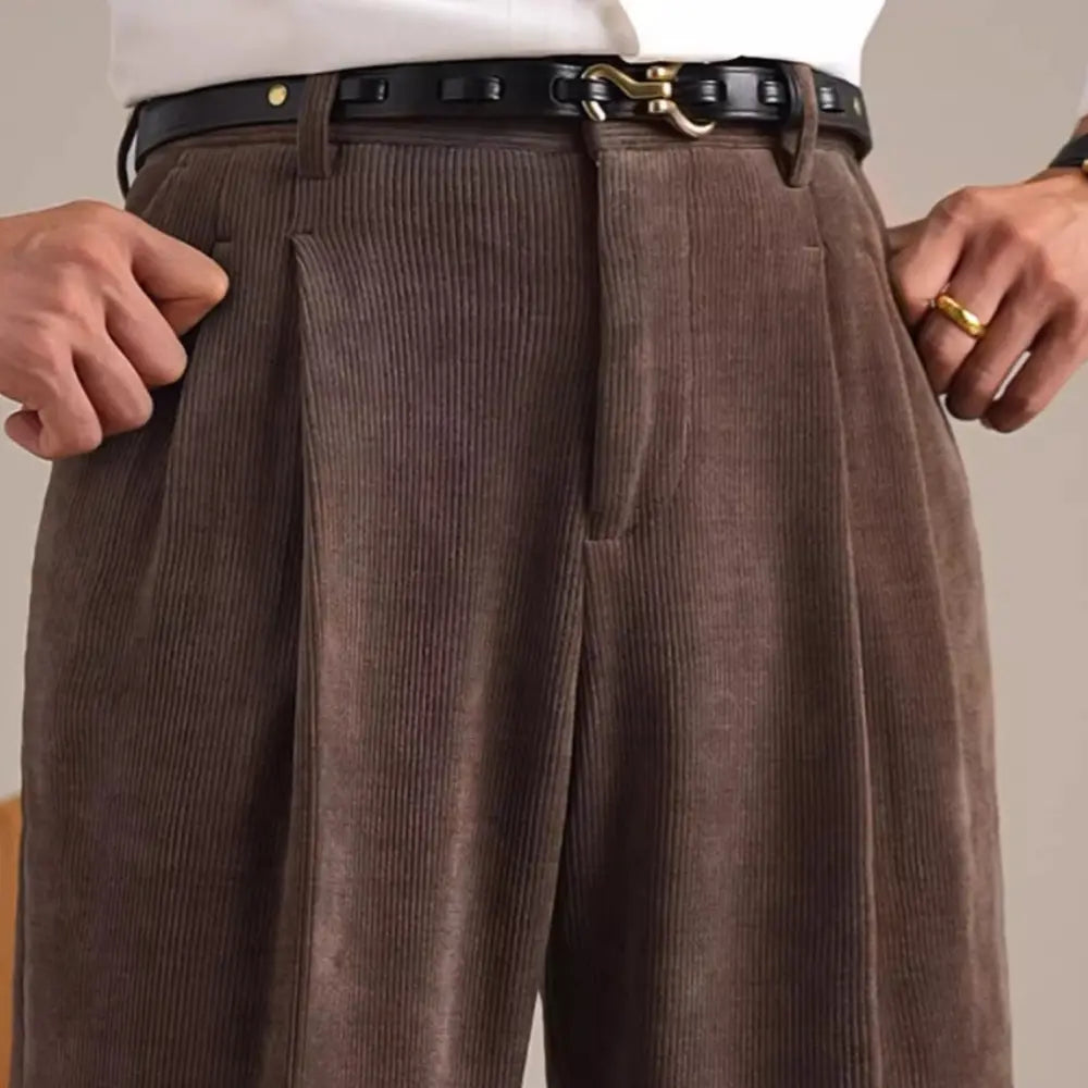 Corduroy Retro Straight High Waist Pairs Of Pleated Trousers Prendersons