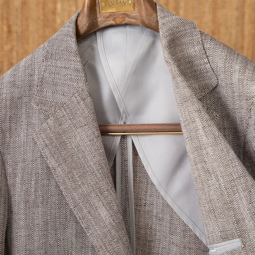 Cotton And Linen Herringbone Business Gentleman Half Lining Suit Jacket Prendersons