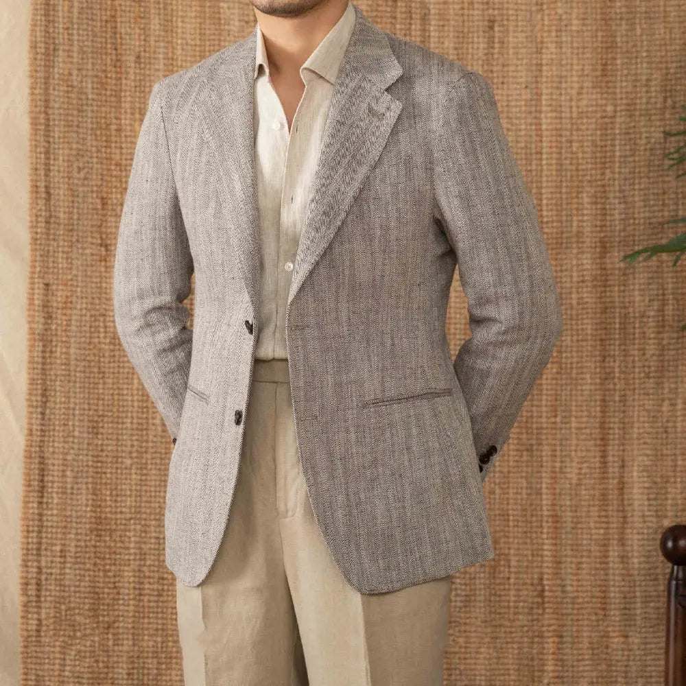 Cotton And Linen Herringbone Business Gentleman Half Lining Suit Jacket Prendersons