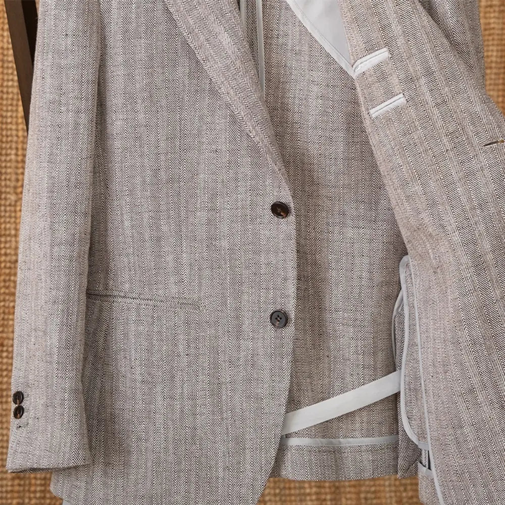 Cotton And Linen Herringbone Business Gentleman Half Lining Suit Jacket Prendersons