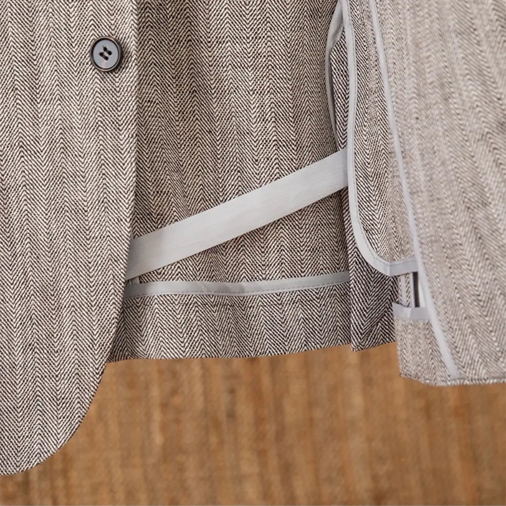 Cotton And Linen Herringbone Business Gentleman Half Lining Suit Jacket Prendersons