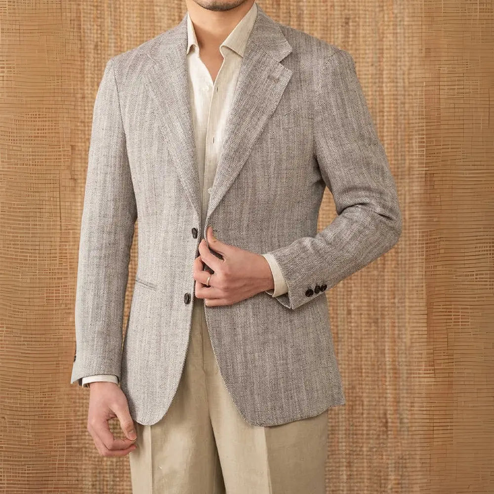 Cotton And Linen Herringbone Business Gentleman Half Lining Suit Jacket Prendersons