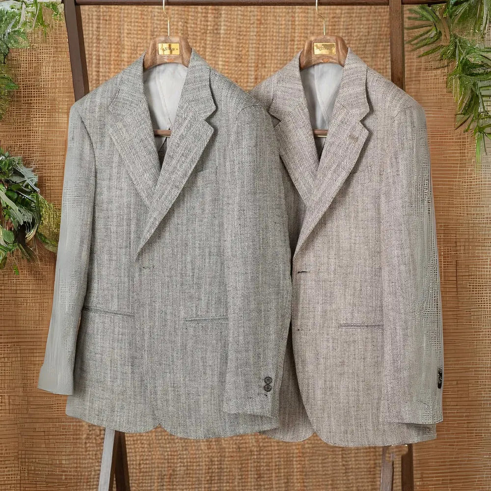 Cotton And Linen Herringbone Business Gentleman Half Lining Suit Jacket Prendersons
