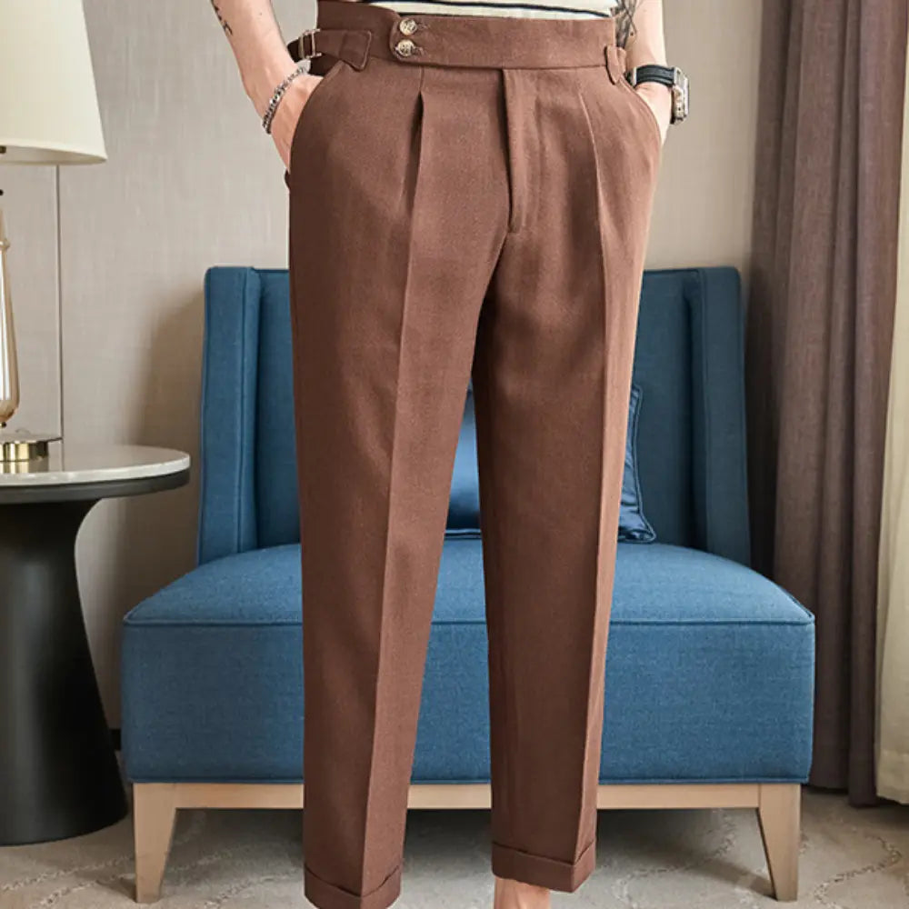 Cotton And Linen Texture Fabric Casual Suit Pants – Black, Brown, Green, Apricot | Leisure Refined | Old Money Menswear