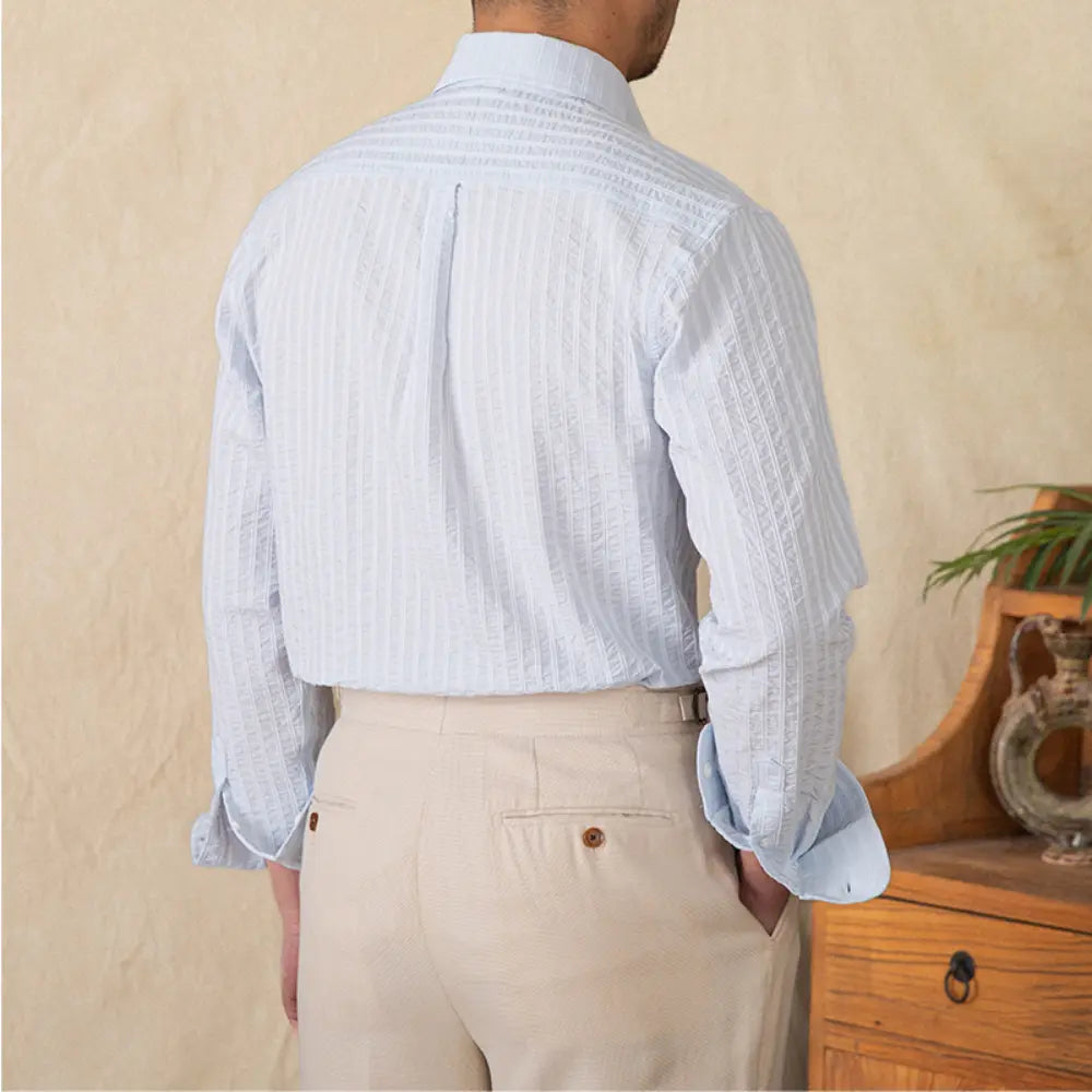 Regular Fit Men's Cotton Seersucker Shirt – Lake Blue & White | Casual Summer Essential | Old Money Menswear