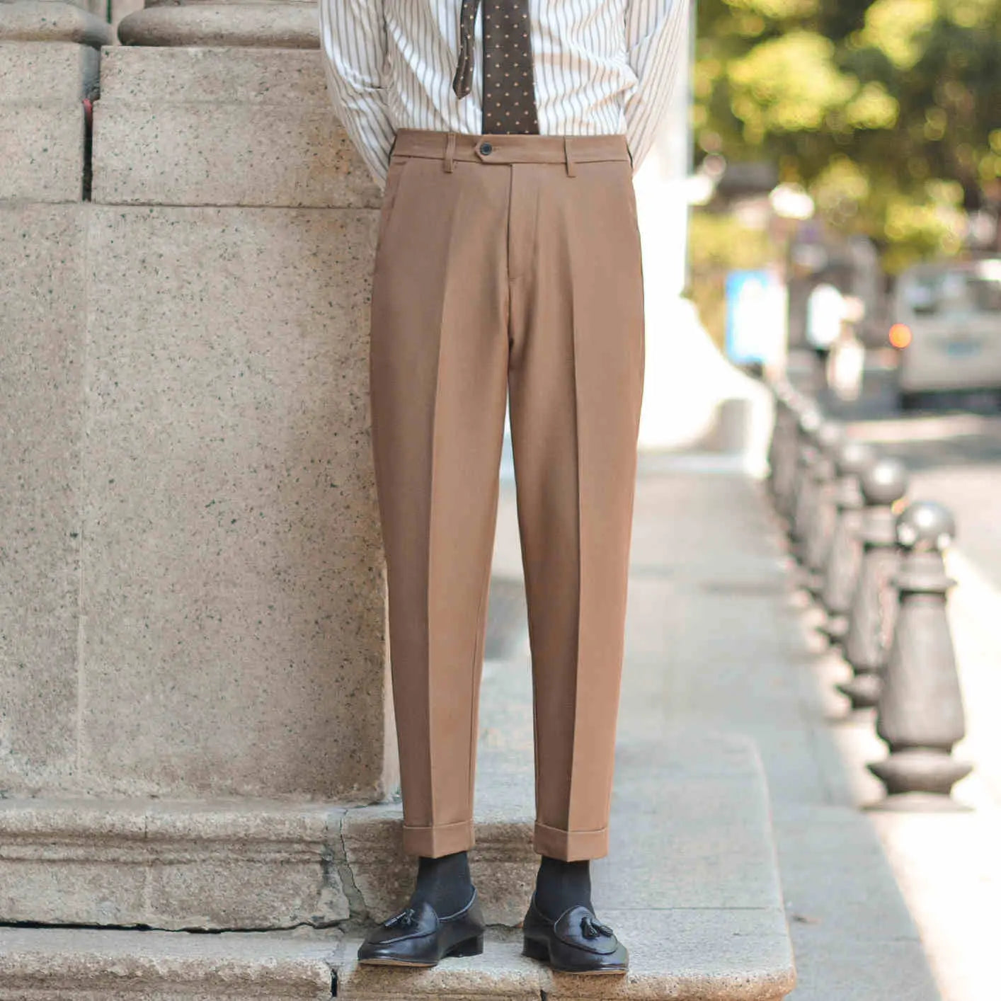 Slim Fit Suit Pants – Camel, Black, White, Dark Green| Winter Business Wear | Draping Elegance