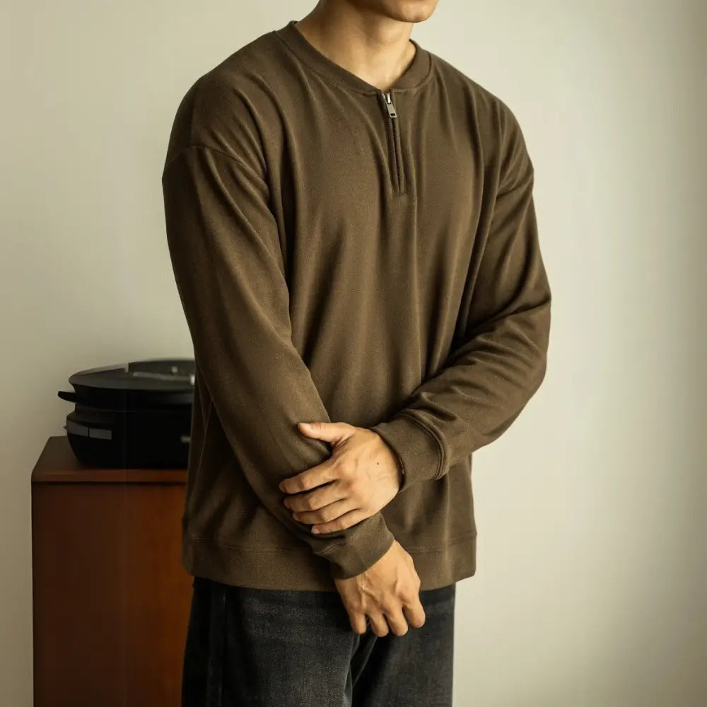 Half Long-sleeve Zipper T-shirt Men's Casual Bottoming Shirt Prendersons