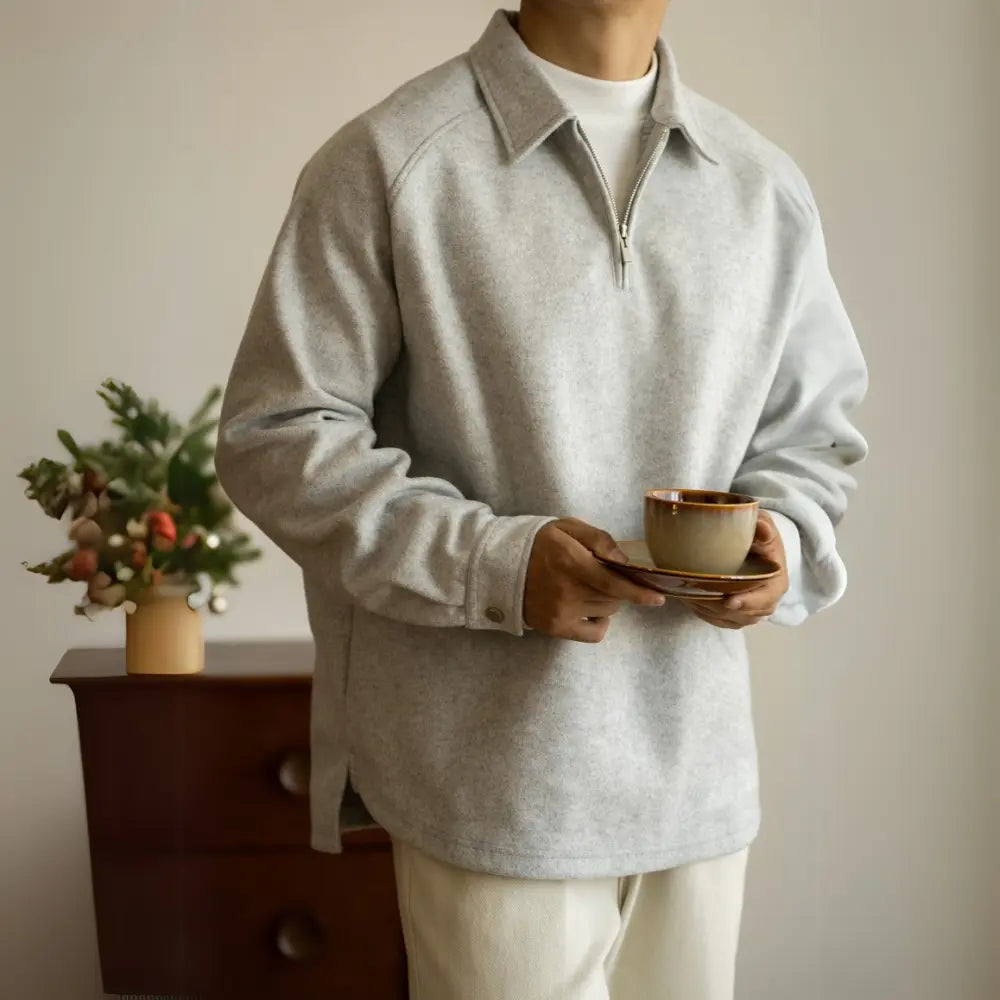 Loose Fit Half Zip Sweater – Carbon Grey | Spring Casual | Relaxed Menswear