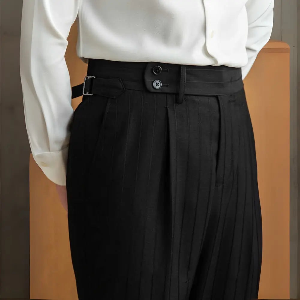 Handsome Man Versatile Black Striped Double Breasted Suit Prendersons
