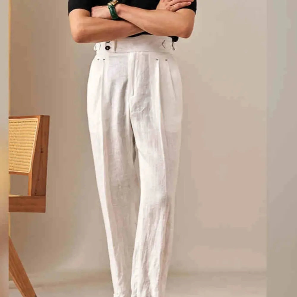 Italian Paris Buckle Double Pleated Western Men's Casual Straight Casual Trousers Prendersons