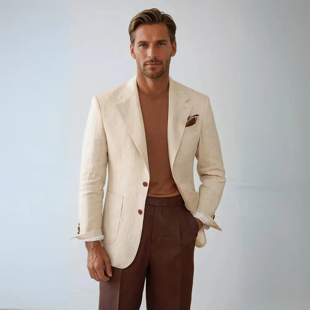 Lightweight Semi-lined Casual Linen Suit Jacket  – Pure Natural | Summer Casual | Old Money Menswear