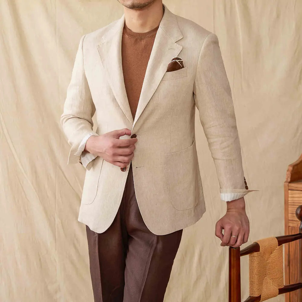 Lightweight Semi-lined Casual Linen Suit Jacket  – Pure Natural | Summer Casual | Old Money Menswear