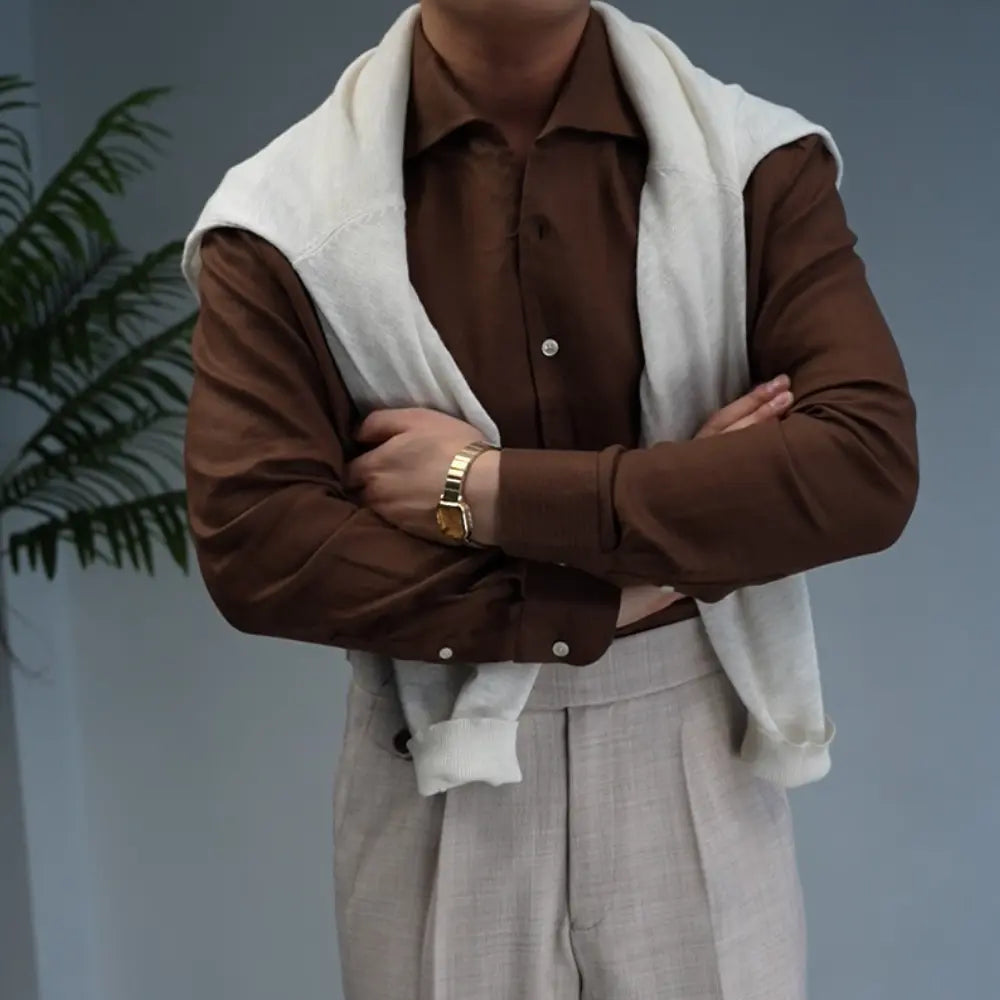 Linen One-piece Collar Business Casual Men's Breathable Long Sleeves Shirt Prendersons