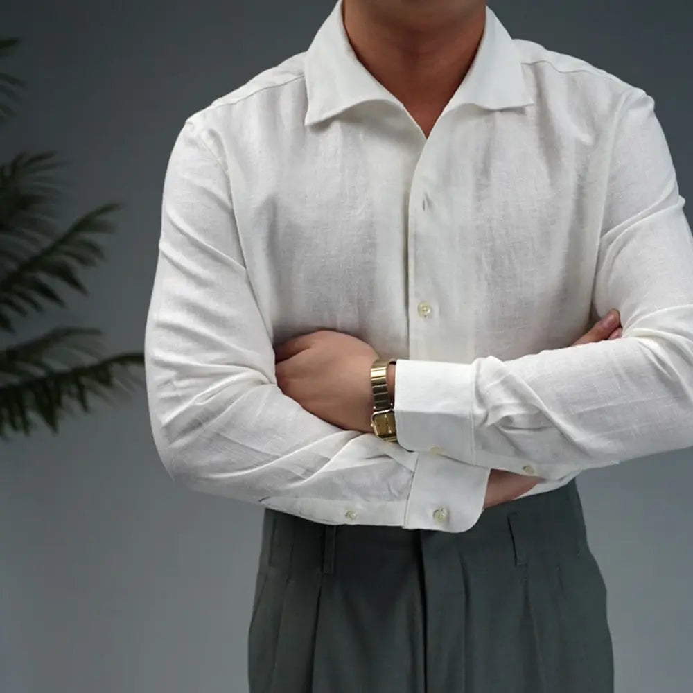 Linen One-piece Collar Business Casual Men's Breathable Long Sleeves Shirt Prendersons