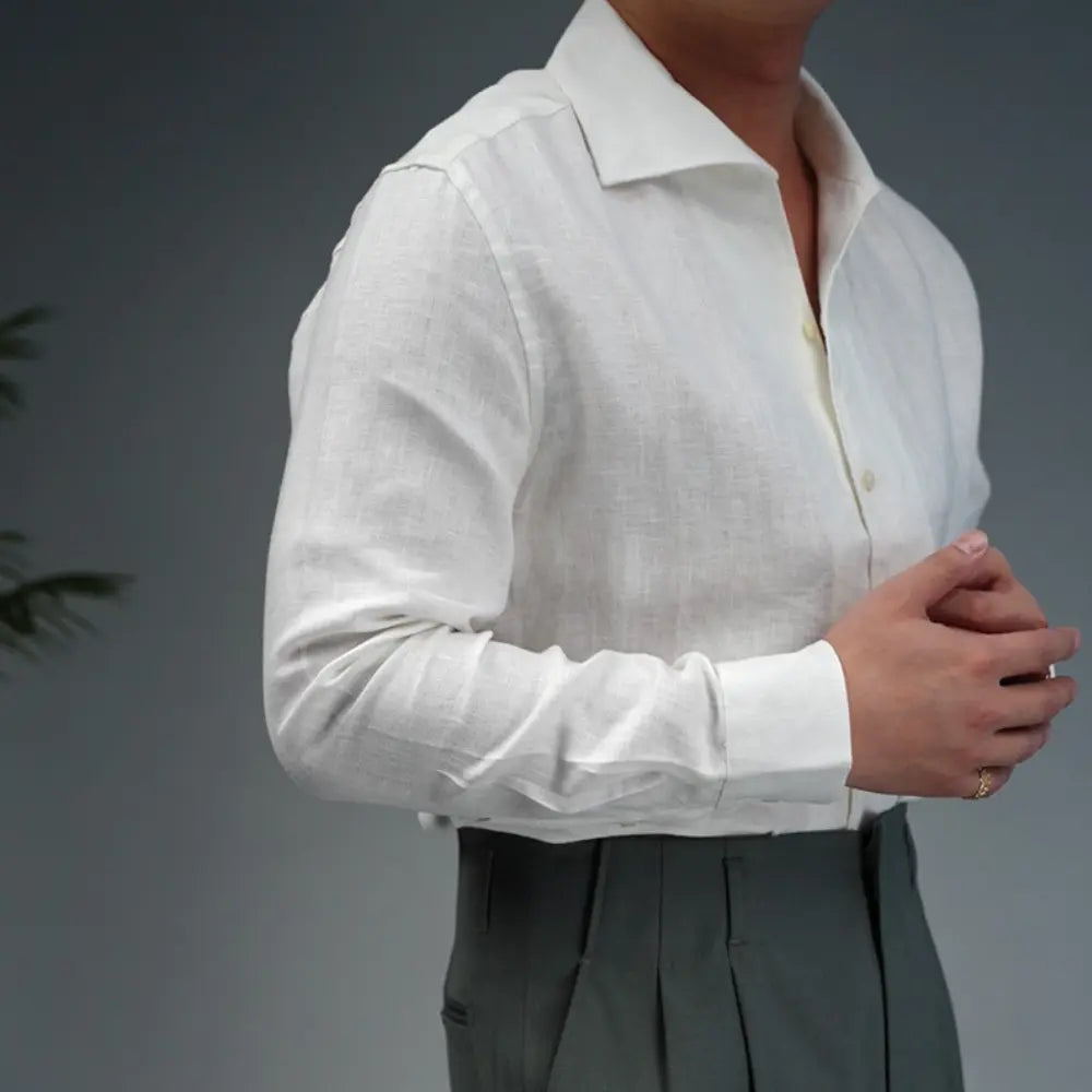 Linen One-piece Collar Business Casual Men's Breathable Long Sleeves Shirt Prendersons