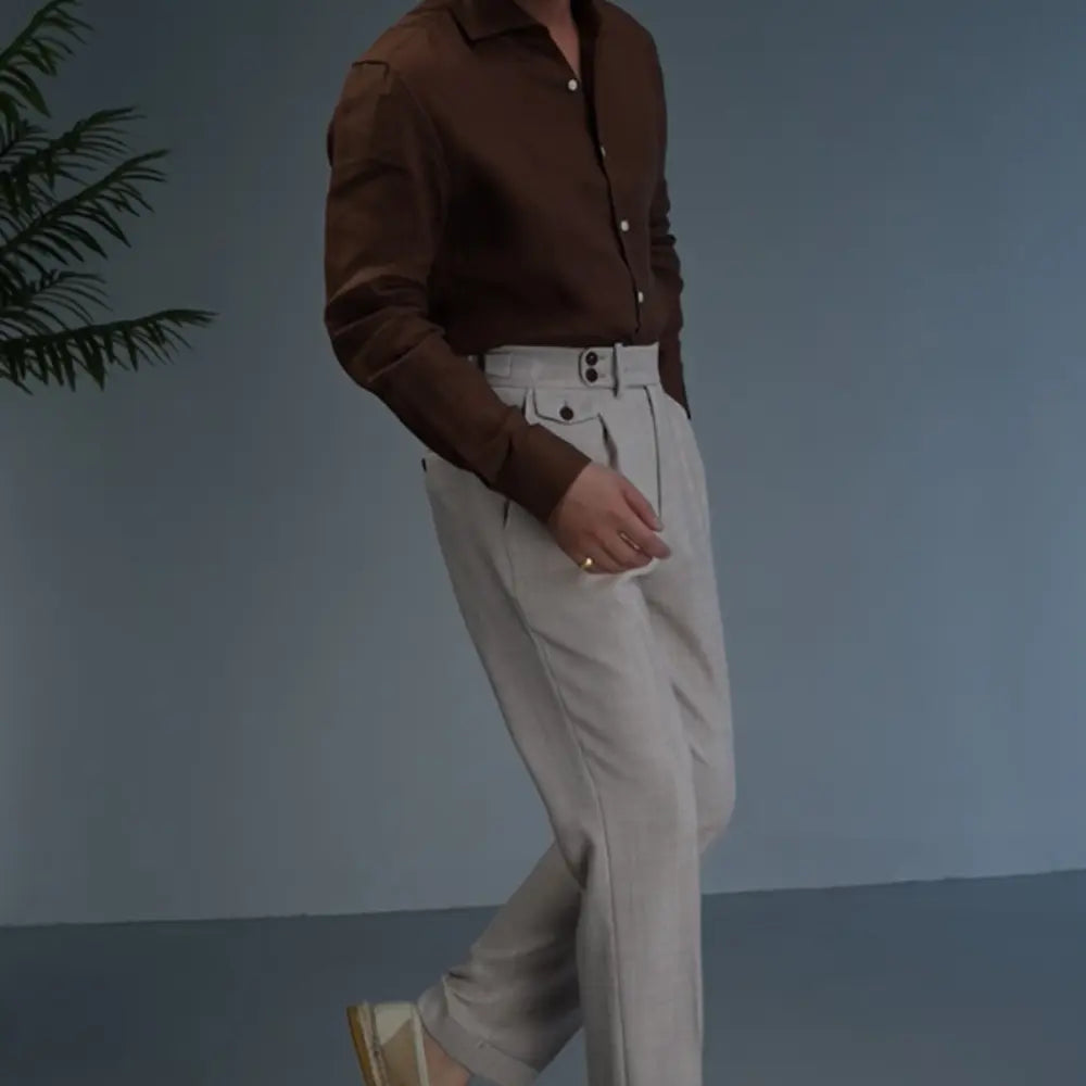 Linen One-piece Collar Business Casual Men's Breathable Long Sleeves Shirt Prendersons