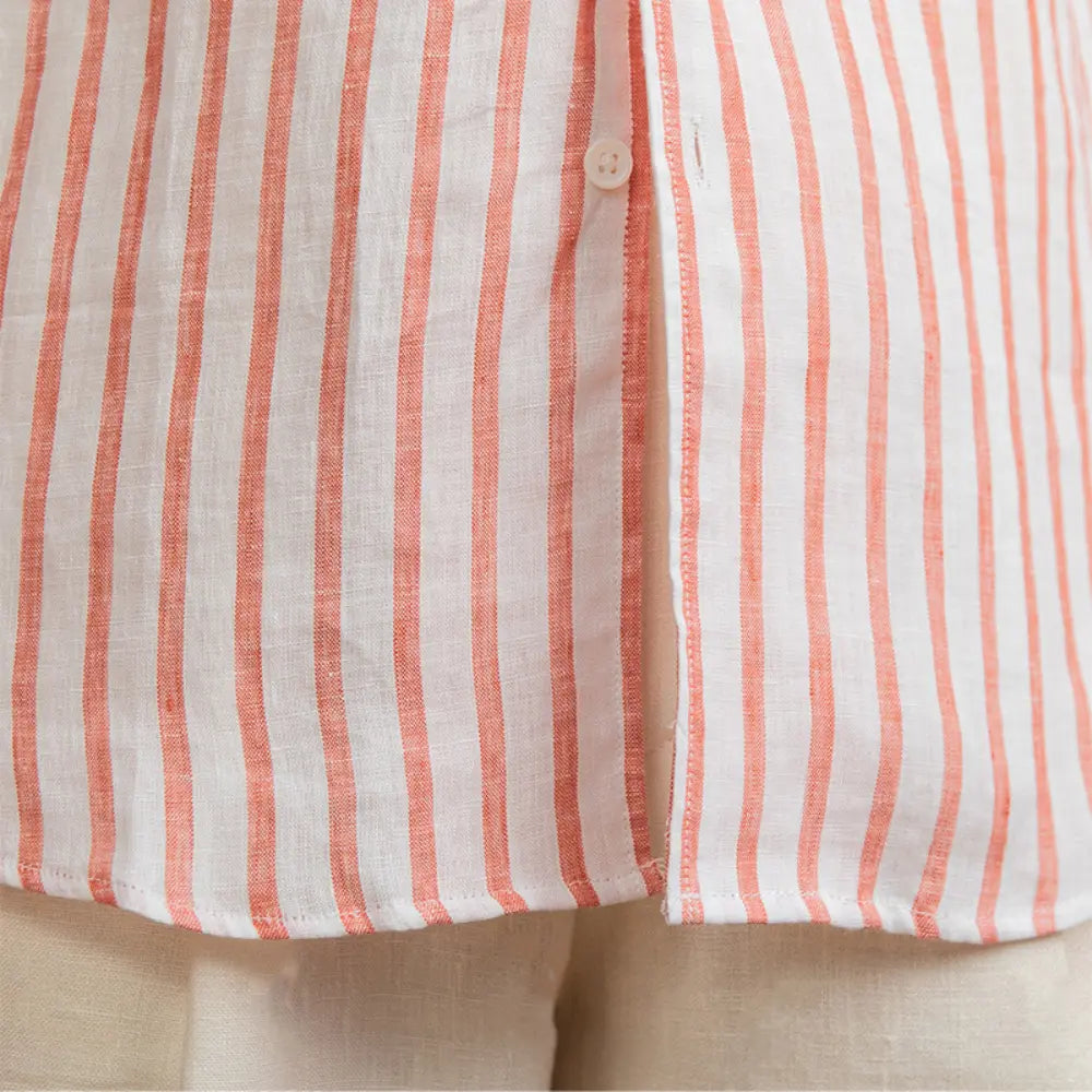 Linen Striped Long-sleeved Shirt With One Collar Prendersons