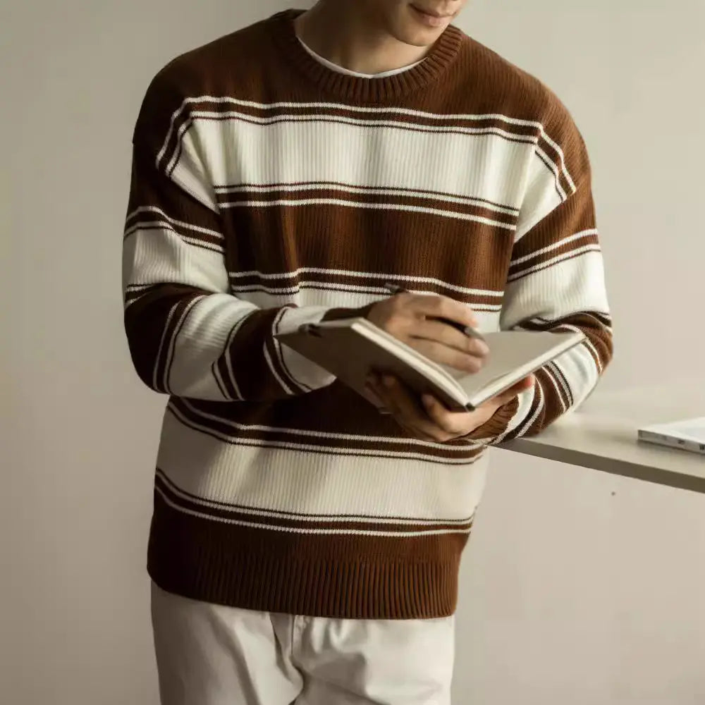Loose Fit Sweater Knitwear Men – White Coffee | Daily Casual | Relaxed Retro Look