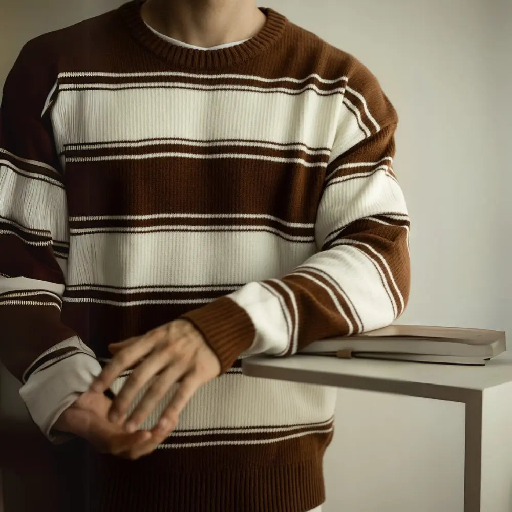 Loose Fit Sweater Knitwear Men – White Coffee | Daily Casual | Relaxed Retro Look