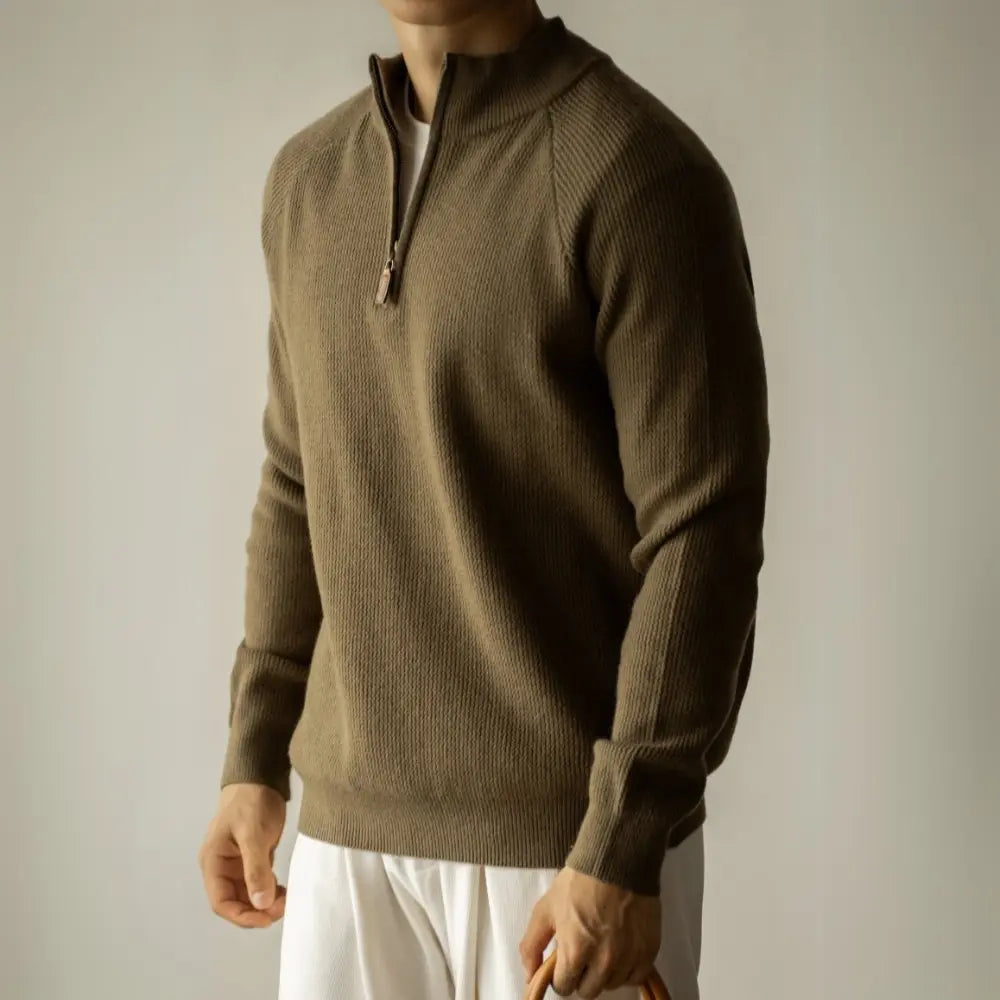 Slim Fit Turtleneck Zipper Sweater – Country Brown | Winter Casual | Machine Washable Knitwear
