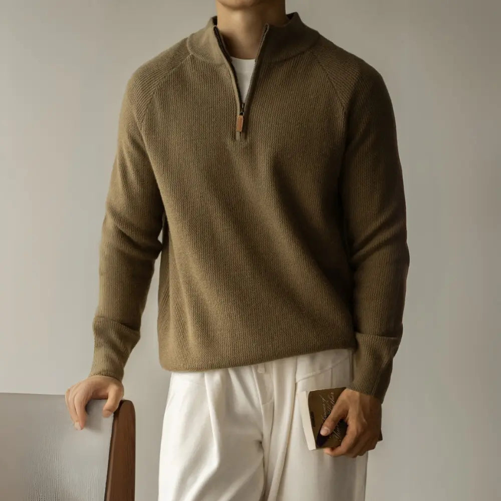 Machine Washable Wool Men's Warm Half Turtleneck Zipper Sweater Prendersons