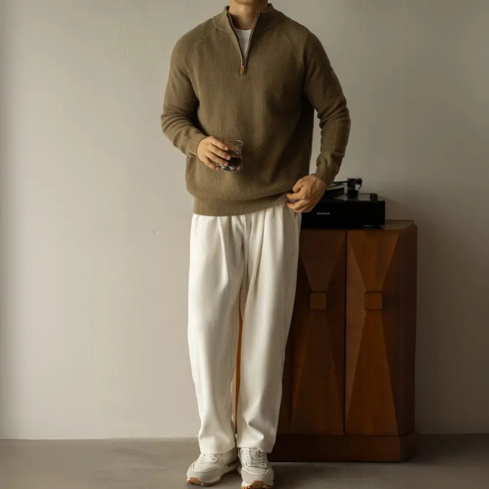 Machine Washable Wool Men's Warm Half Turtleneck Zipper Sweater Prendersons