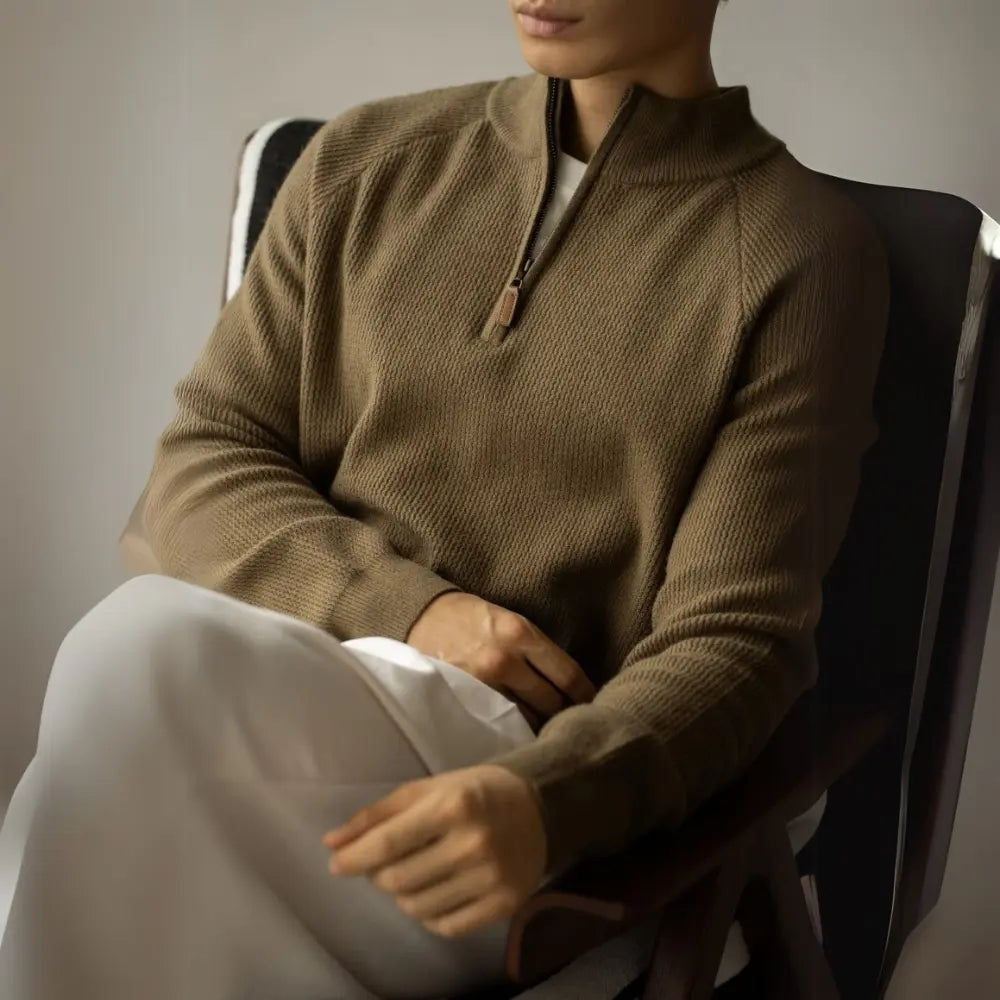 Machine Washable Wool Men's Warm Half Turtleneck Zipper Sweater Prendersons