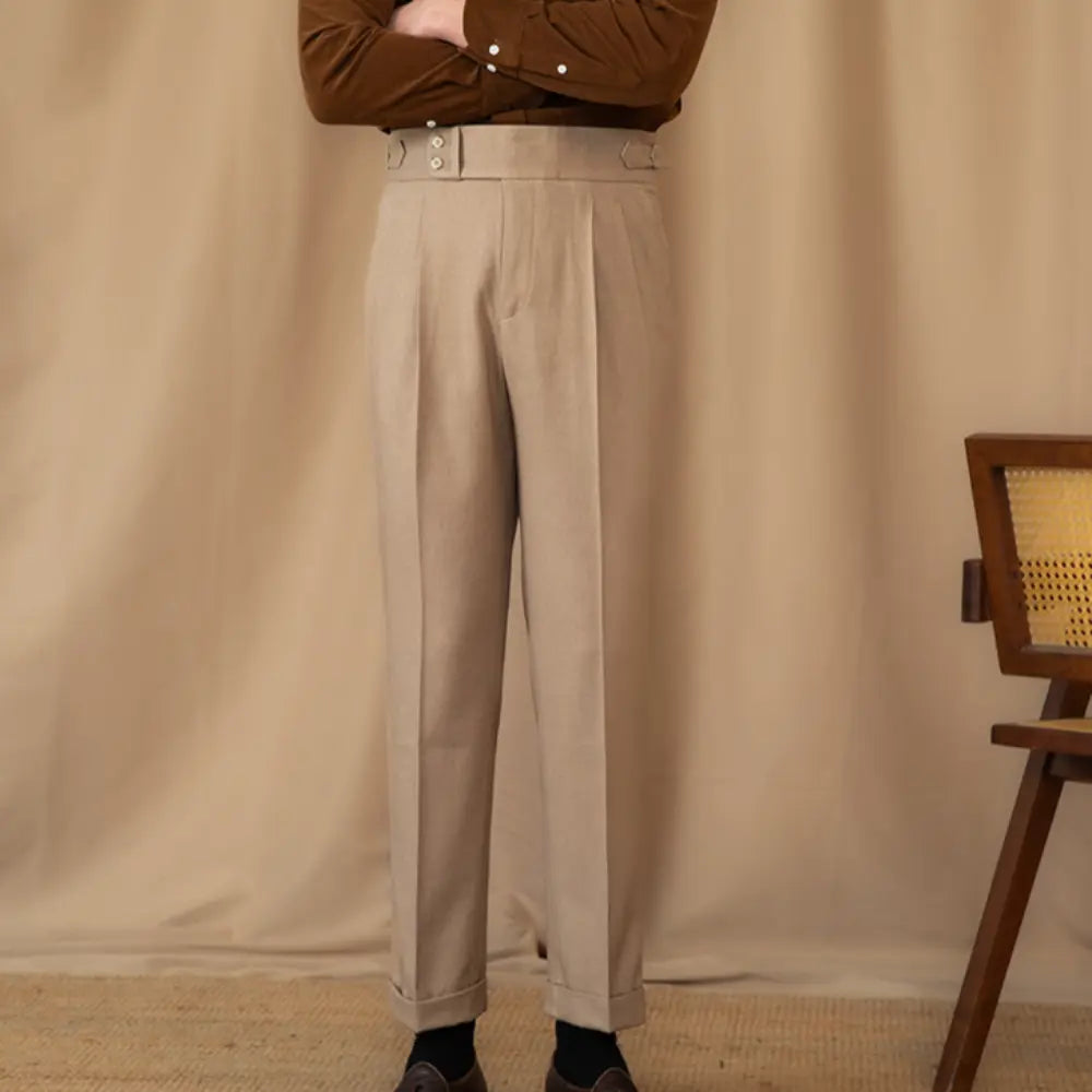 Adjustable Fit High Waisted Trousers Men – Dark Grey | Casual Suit Look | Old Money Tailoring