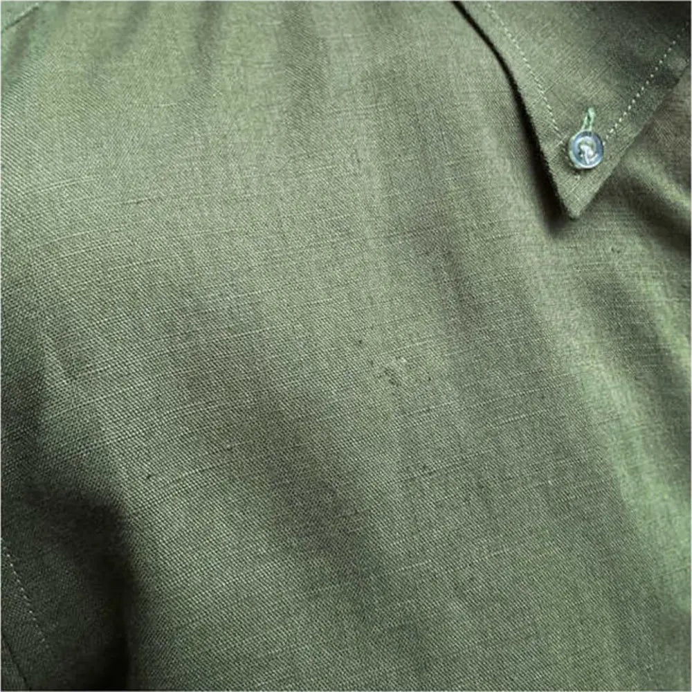 Men's Cotton Linen Casual Solid Color Long Sleeve Shirt Prendersons