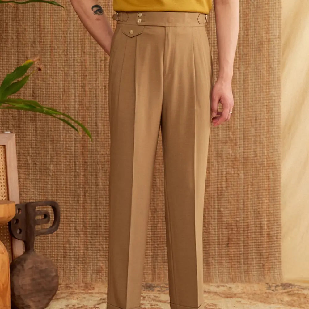 Italian Naples High Waist Pants – Khaki, Purple, Light Brown, Blackish Blue | All-Season Suit