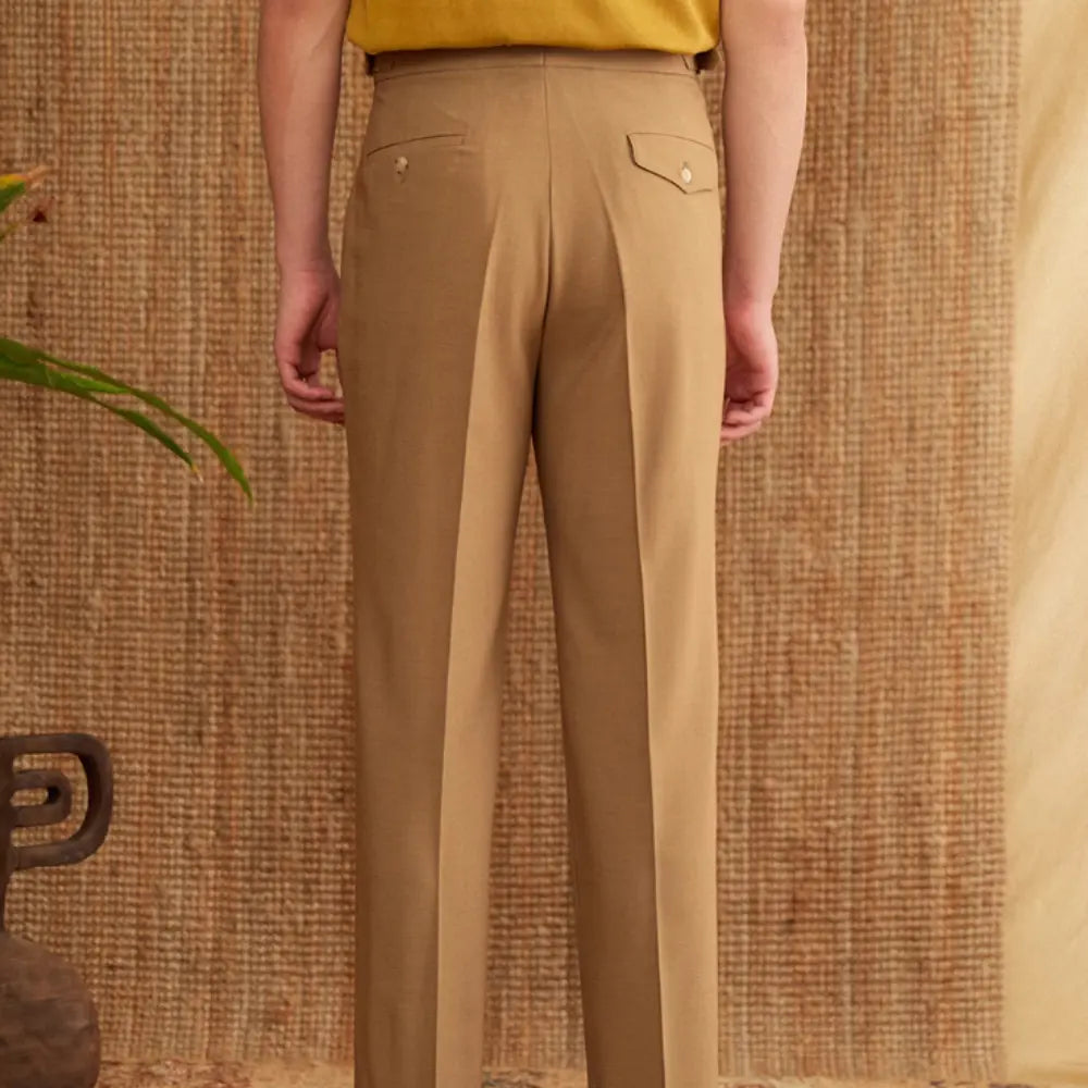 Italian Naples High Waist Pants – Khaki, Purple, Light Brown, Blackish Blue | All-Season Suit