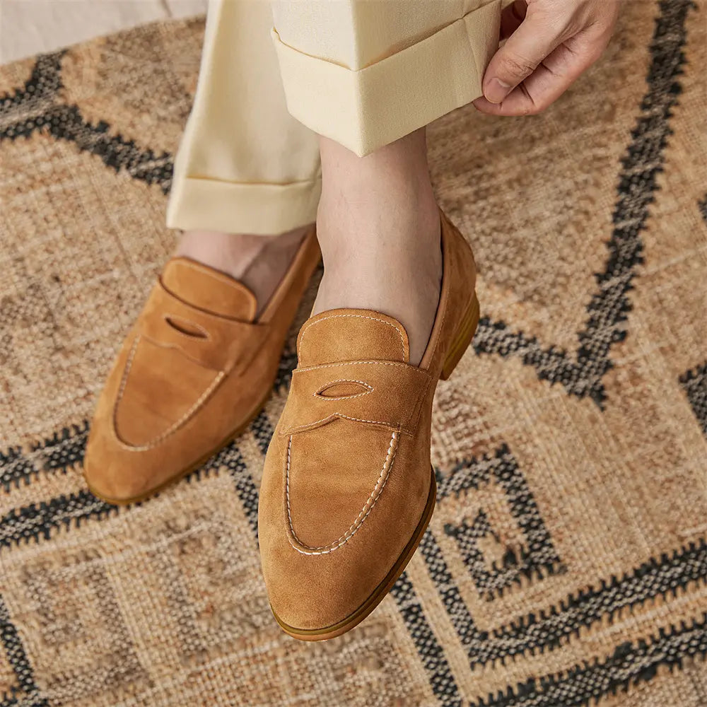 Men's Loafers With Round Toe Brown Suede Prendersons